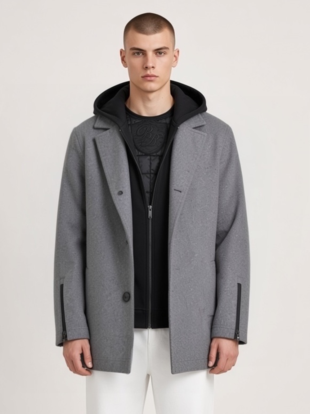 Black Rivet G-III Charcoal Gray Wool Blend Coat Removable Hood Dark Academia Men